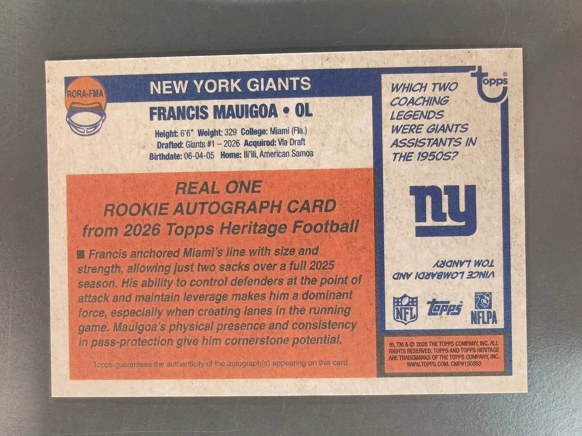Francis Mauigoa - Rookie Autograph - Topps Heritage