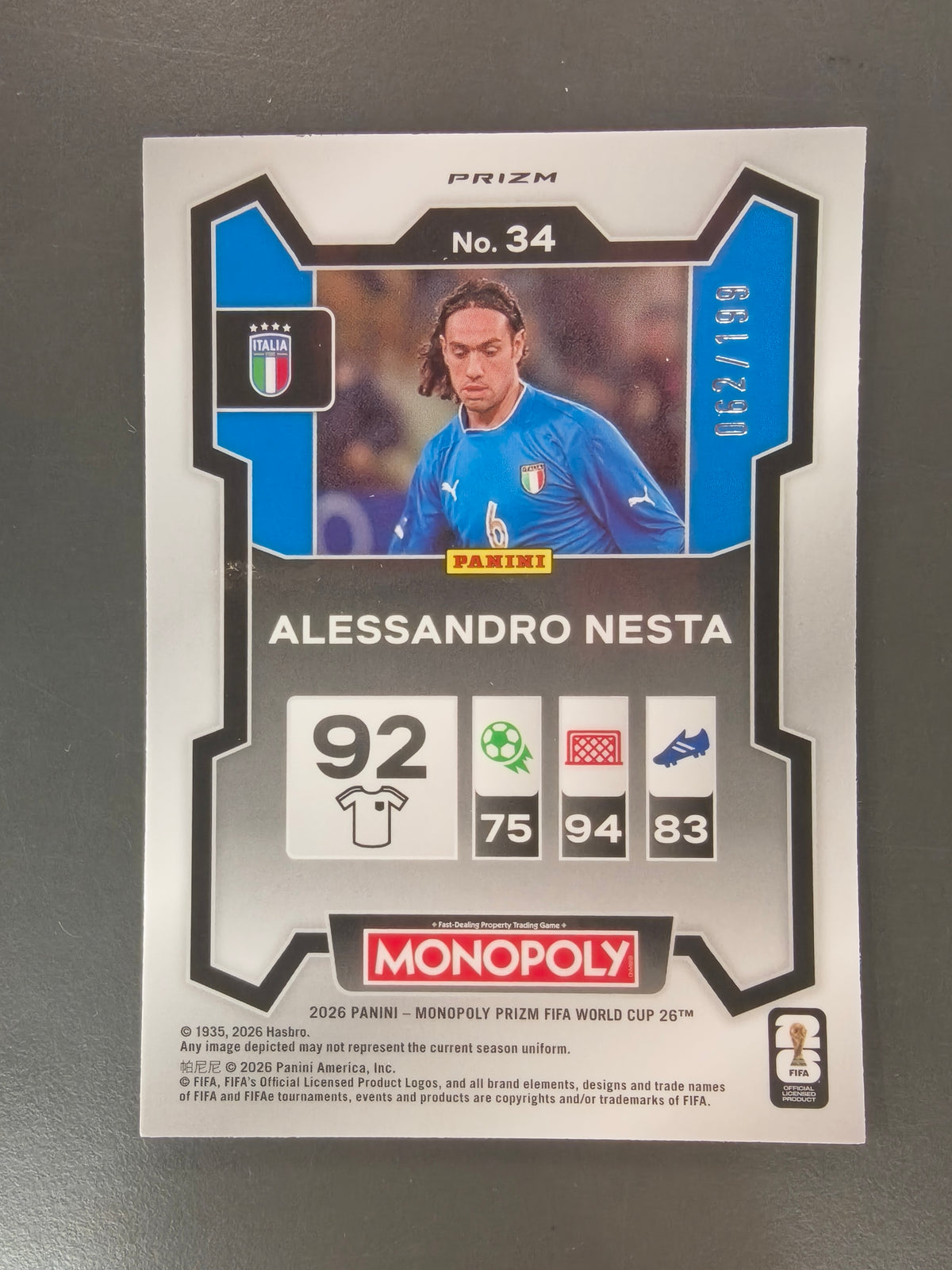 Alessandro Nesta Soccer No.34 #062/199