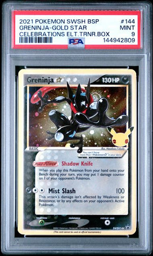 #144 Greninja Celebrations ETB Promo - PSA 9 (Swirl)